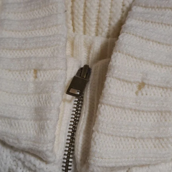 Makobi Men’s Streetwear Sweater Cable Knit Zip Cardigan Cream Hooded Pockets XL - Picture 15 of 15